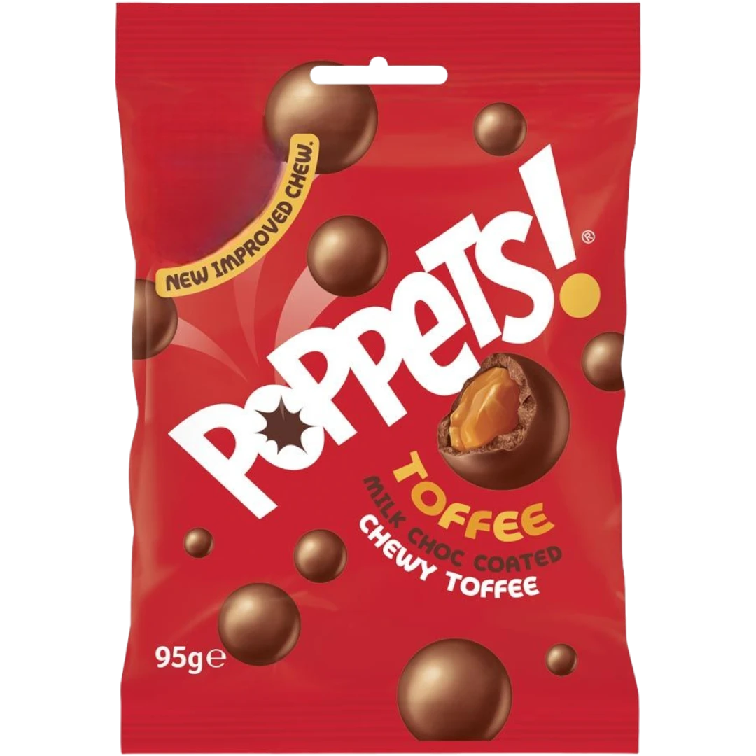 Poppets Milk Chocolate Coated Chewy Toffee Peg Bag - 3.35oz (95g) 3 Poppets Milk Chocolate Coated Chewy Toffee Peg Bag - 3.35oz (95g)