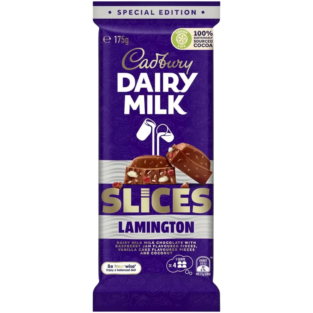 Cadbury Dairy Milk Slices Lamington Chocolate Block (Australia) - 6.2oz (175g) 3 Cadbury Dairy Milk Slices Lamington Chocolate Block (Australia) - 6.2oz (175g)