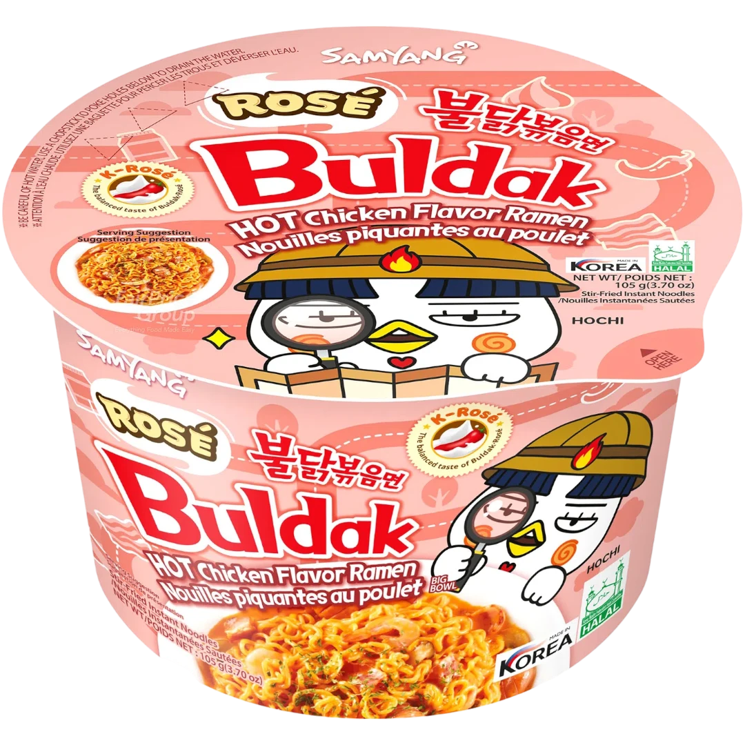 Samyang Buldak Rosé (Creamy Bacon Carbonara) Hot Chicken Flavour Ramen Big Bowl - 3.7oz (105g) 3 Samyang Buldak Rosé (Creamy Bacon Carbonara) Hot Chicken Flavour Ramen Big Bowl - 3.7oz (105g)