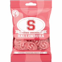 S-Märke Hallonsura (Sour Raspberry Ovals) Peg Bag (Sweden) - 2.82oz (80g)