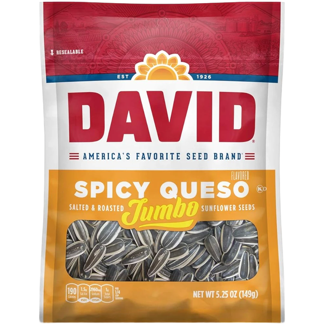 David's Jumbo Sunflower Seeds Spicy Queso Flavour - 5.25oz (149g) 3 David's Jumbo Sunflower Seeds Spicy Queso Flavour - 5.25oz (149g)