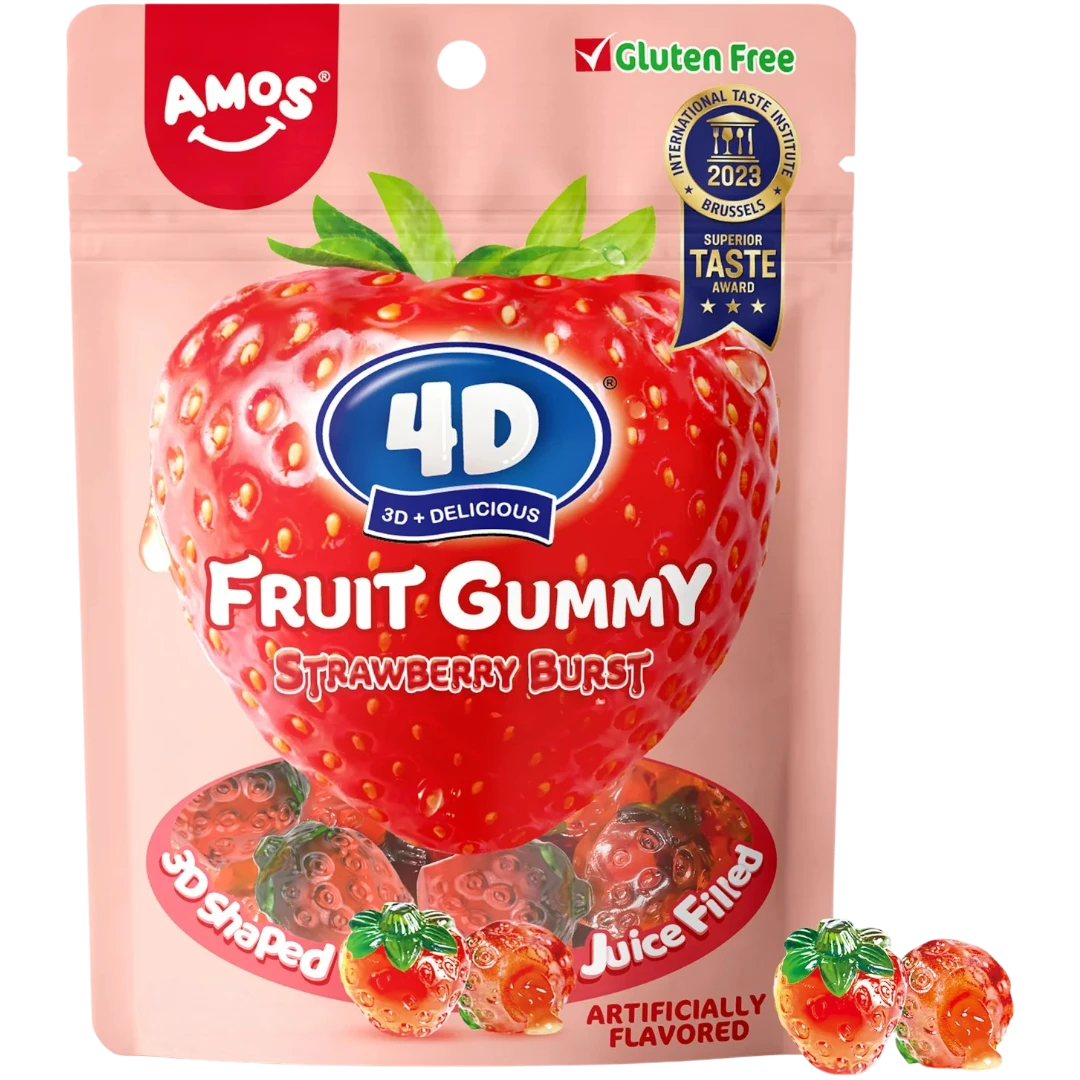 Amos 4D Gummies Juice Filled Strawberry Burst - 6oz (170g) 3 Amos 4D Gummies Juice Filled Strawberry Burst - 6oz (170g)