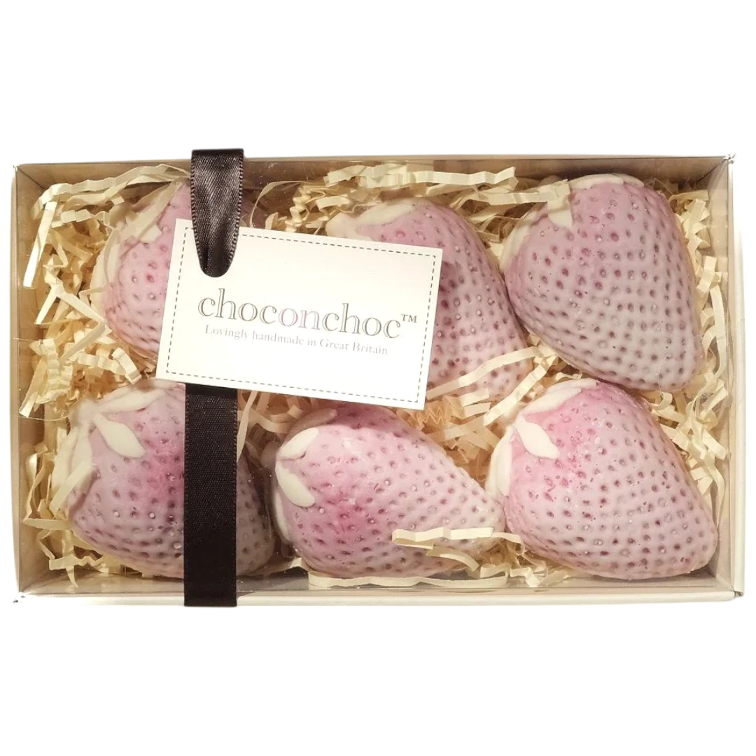 Handcrafted Belgian White Chocolate Strawberry Punnet - 3.35oz (95g) 3 Handcrafted Belgian White Chocolate Strawberry Punnet - 3.35oz (95g)