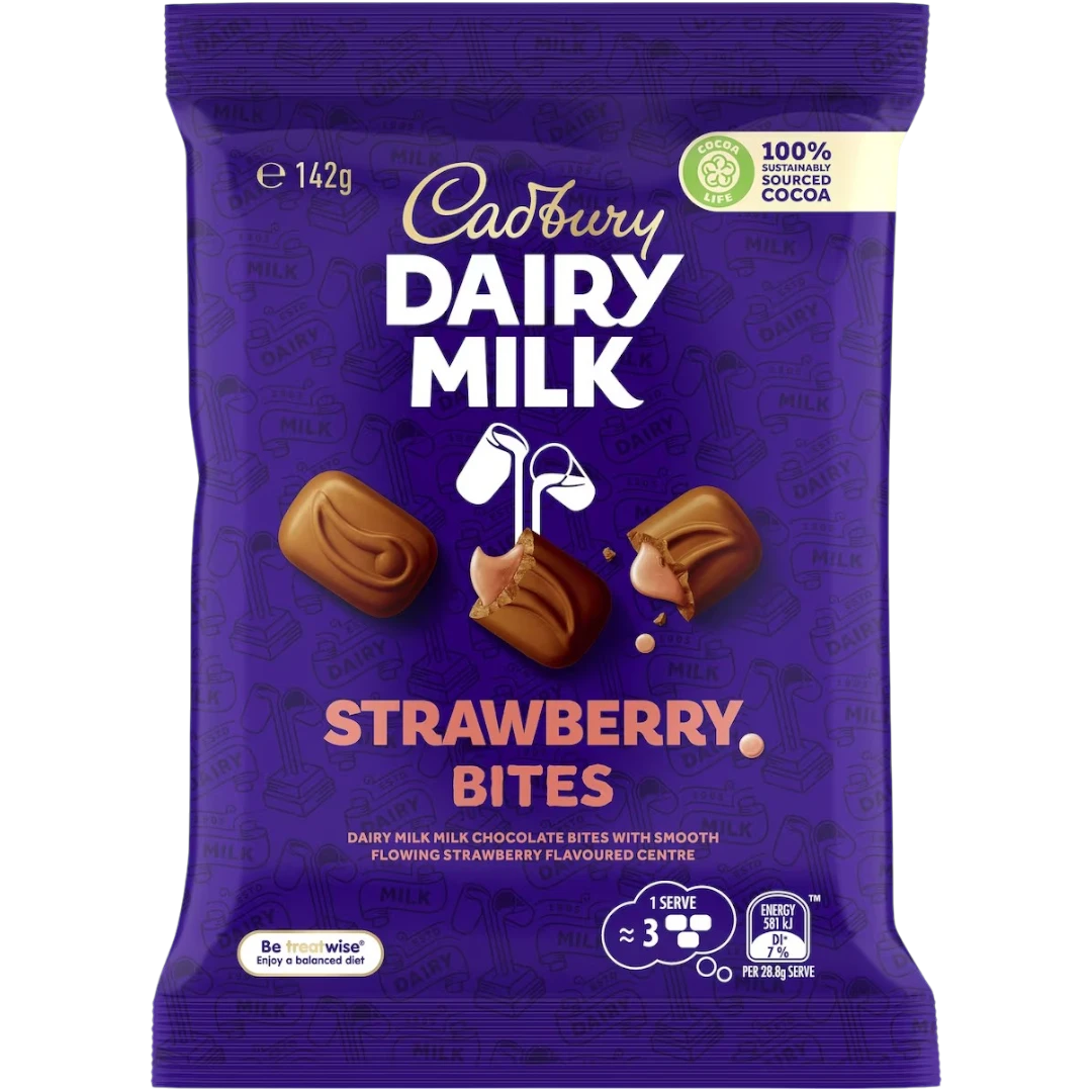 Cadbury Dairy Milk Strawberry Bites (Australia) - 5oz (142g) 3 Cadbury Dairy Milk Strawberry Bites (Australia) - 5oz (142g)