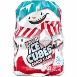 Ice Breakers Ice Cubes Candy Cane Snowman Sugar Free Gum (Christmas Limited Edition)- 2.6oz (73g)