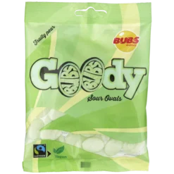 BUBS GOODY Fruity Pear Sour Ovals Peg Bag (Sweden) - 3.17oz (90g)